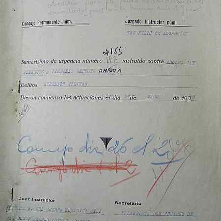Cover of Barcelona Court Martial 4.155 against Virgínia Amposta Amposta and Adolfo Case Pitarque. Territorial Court III Archive (ATMT3)